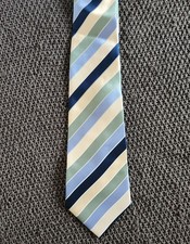 Geoffrey Beene Men's Silk Neck Tie Pale Yellow Blue Green Navy Striped