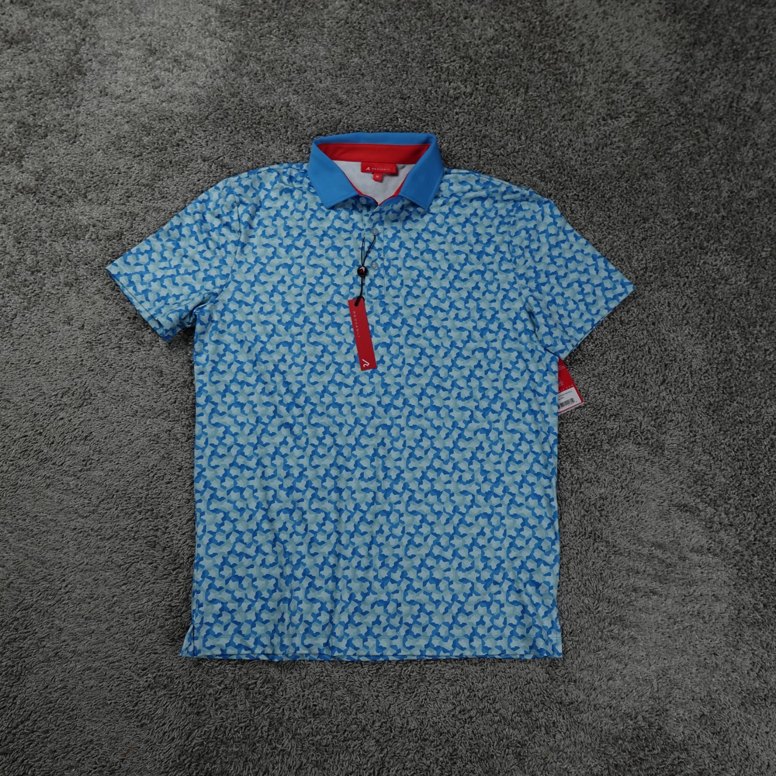 Redvanly Polo Shirt Mens Medium Golf Stretch Blue Geometric
