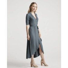 Quince Tencel Jersey Midi Wrap Dress Dark Olive 1X Womens So Soft 161