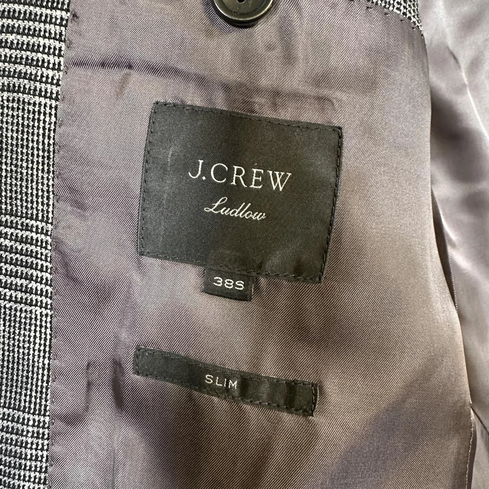 Blazer J.Crew Ludlow Para Hombres 38S Gris Glen Cuadros Delgado Lana Seda Cachemira 2 Botones Foto 3 de 4
