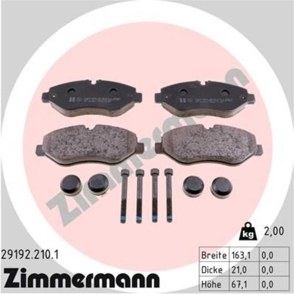 Zimmermann BremsbeläGe Vorne FüR Mercedes-Benz Sprinter 3-T Kasten Vito Bus VW-image