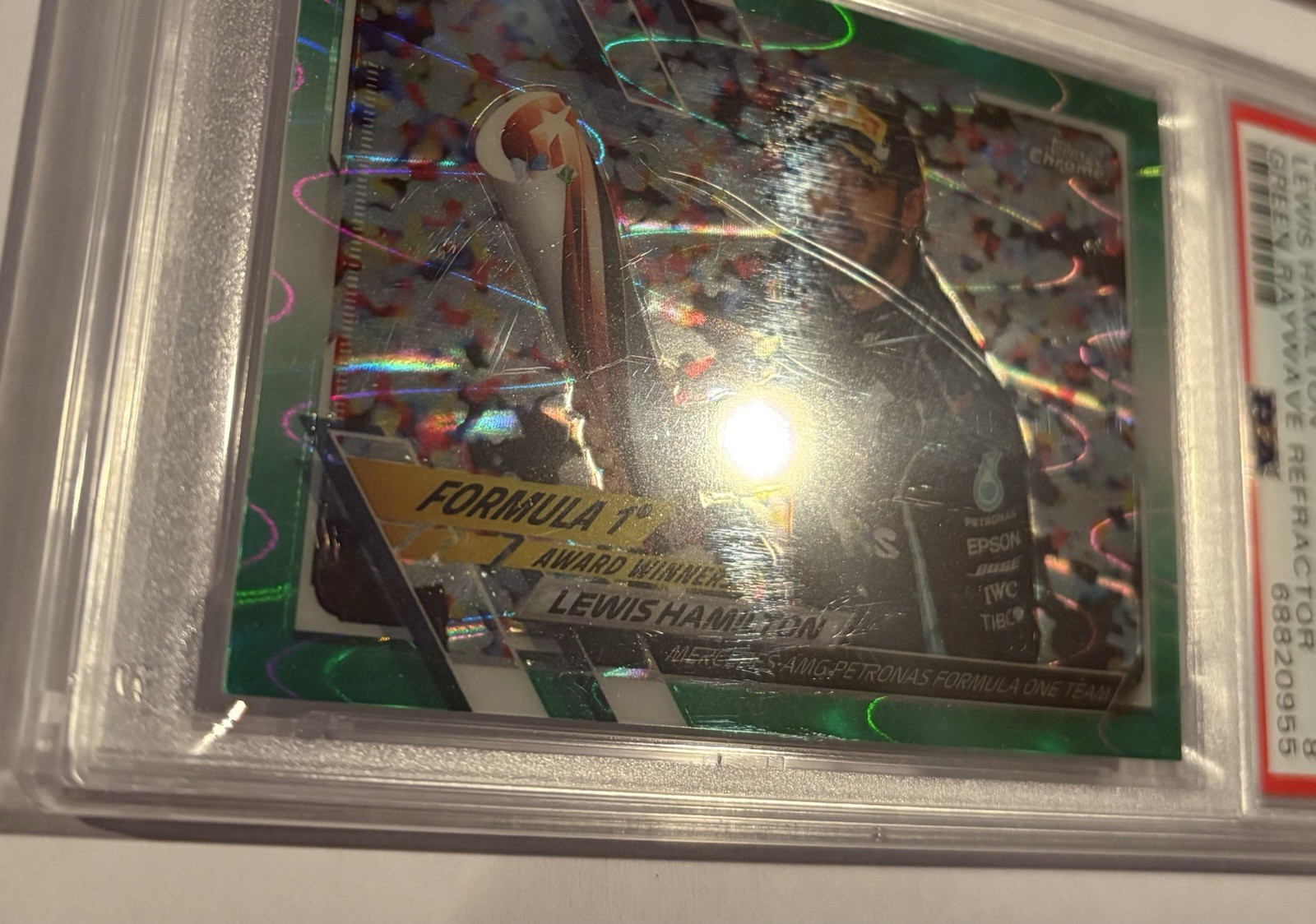2021 Topps Chrome Racing F1 #171 Lewis Hamilton Green Raywave Ref. /99 PSA 8  view 3
