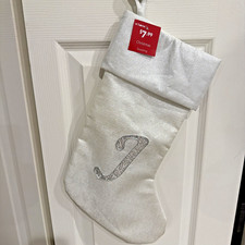 At Home christmas stockings white Glitter Letter J In Silver Sequins NWT 17x10