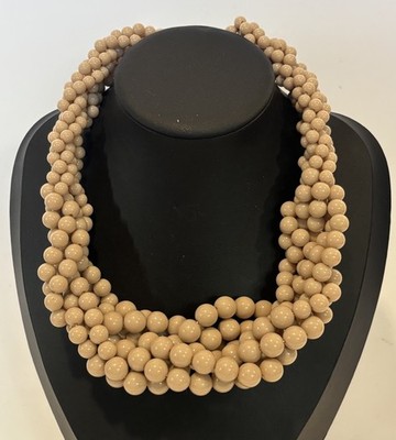 Taupe Brown Round Multi Strand Bead Statement Necklace Twisted Choker 21 