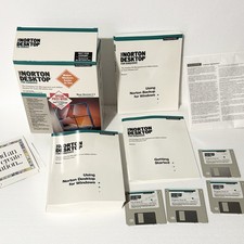 Vintage Symantec Norton Desktop for Wndows DOS IBM Software Disk Books SIGNED