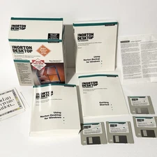 Vintage Symantec Norton Desktop for Wndows DOS IBM Software Disk Books SIGNED