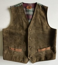 Vintage Western Leather Vest Men Large Button The Territory Ahead USA Made