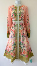 Ladies Coast Pink Organza Lace Trim Fit & Flare Midi Occasion Dress UK 12 BNWT