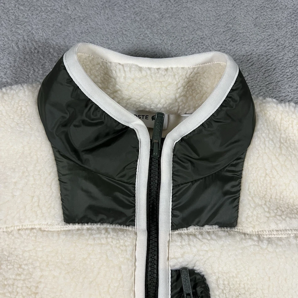 Lacoste 背心夹克男式小号象牙色夏尔巴羊毛全拉链口袋 — 第 4/4 张图片