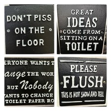 Quirky Funny Square Toilet Décor or Gift Cast Iron Wall Sign Humorous