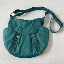 Travelon Teal Hobo Zip Crossbody 5 Point Anti Theft Purse Travel Bag