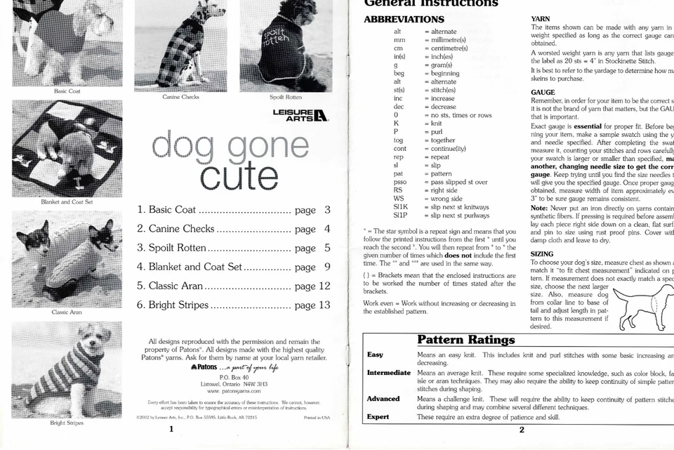 Dog Gone Cute Doggie Coat Knitting Pattern Leisure Arts 2002 VTG Pet Clothing - Image 2 of 2