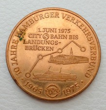 10 Jahre Hamburger Verkehrsverbund,  1965-1975, Eisen verkupfert, 35 mm Durchm.