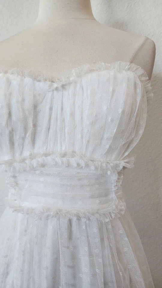 Nuevo Vestido Anthro Midi Nuevo Talla Pequeña XS Blanco Malla Sin Tirantes Boda Novia Foto 4 de 4