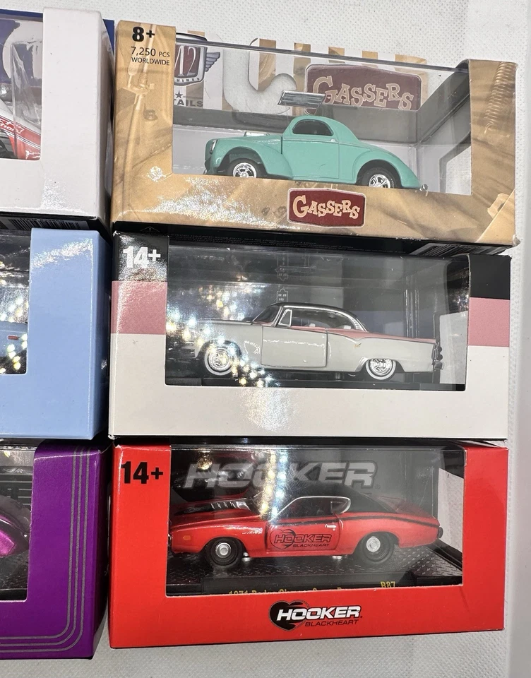 M2 Machines Set Lot Of 6 Willys Gasser Challenger Cuda Gulf New Mini Cube - Image 2 of 3