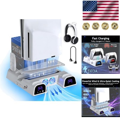 Efficient PS5 Cooling Station with Aluminum Build & Fast Charge Controller Slots