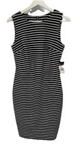Chaps Black White Striped Sheath Dress Ponte Knit Sleeveless Career Casual NEW 4