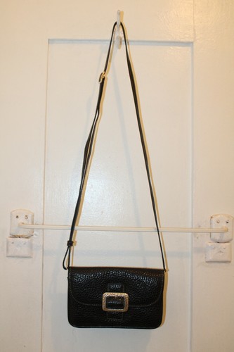 BRIGHTON Black Pebbled Leather Buckle Flap Small Crossbody Bag Purse Organizer - Picture 2 of 12