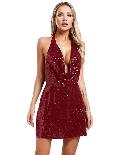 Womens Partydress Glitter Dresses Sequins Minidress Slim Fit Clubwear Evening - Picture 17 of 82