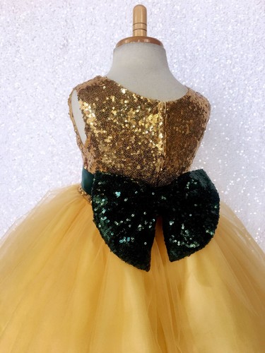 Sleeveless Mini Sequin Gold 2 Layer Tulle Junior Dress Wedding Flower Girl Party - Picture 23 of 35