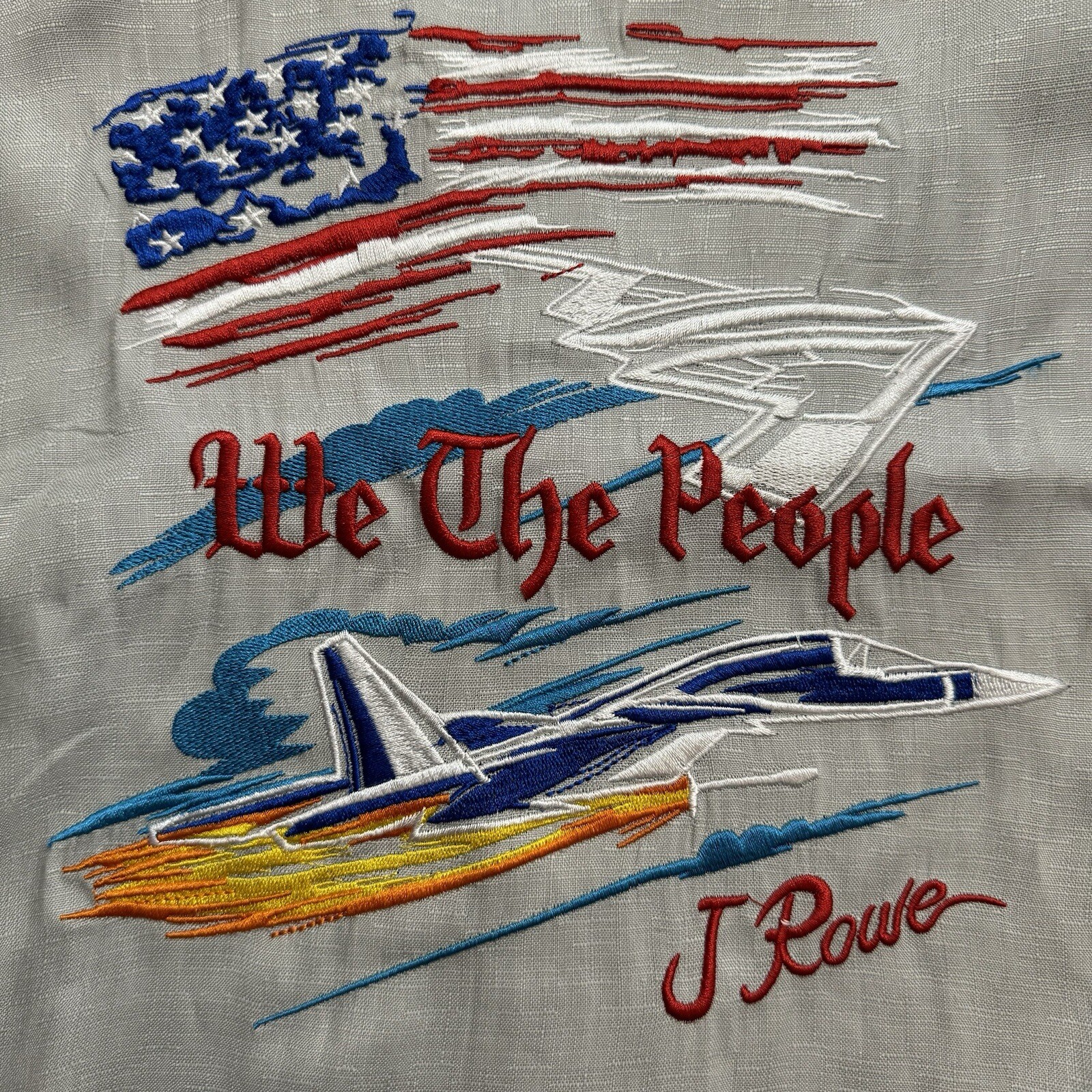 FILA Camicia da campeggio J Rowe We The People ricamata manica corta piccola grigia bandiera USA