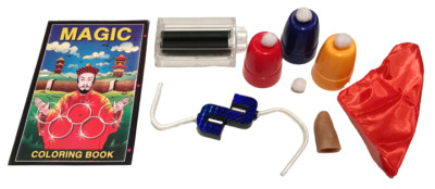 5 BEGINNER MAGIC TRICK KIT Book Money Rope Thumb Tip Silk Vanish Cups Balls Set 