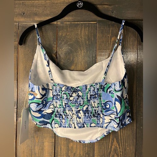 Retro Abstract Print Cropped Swim Tank Blue Green White Summer Beach Pool A40 - Picture 8 of 8
