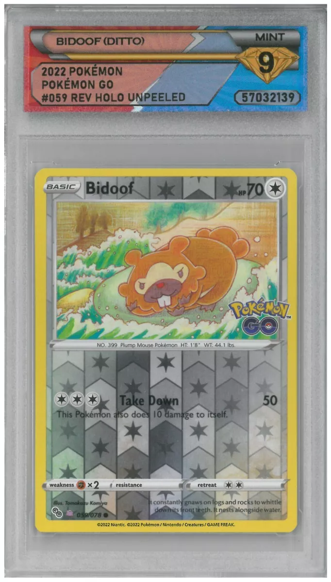 Bidoof (Ditto) Pokemon 2022 CGC 9 Pokemon Go 059/078 Reverse Holo