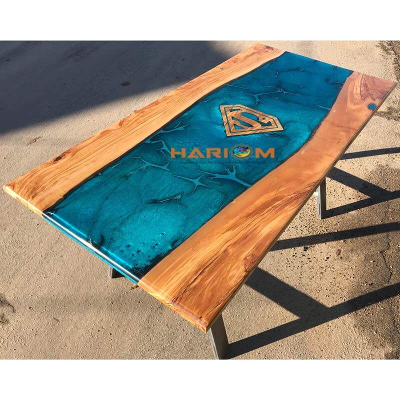 Blue Epoxy Resin Stunning Furniture Interior Decor, Wall Panel With Stand Table