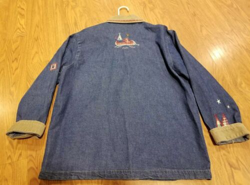 Teddi Women's M Denim Jacket barn coat Corduroy Collar Embellished Embroidered - Picture 8 of 9