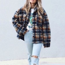 J.o.a. Plaid Button Closures Sherpa Jacket Size Large