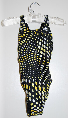 NWT adidas Performance Girl's Yellow Dot Cross Back One-Piece Swimsuit sz 22 26