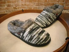 Foot Petals Grey Knit Faux Fur Scuff Slipper Clog S 5-6 NEW