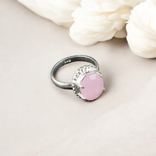 Rose Chalcedony Gemstone 925 Sterling Silver Faceted Jewelry Ring Gift For Women