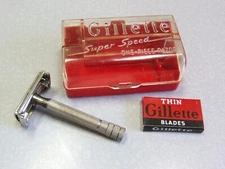 Vintage 1949 Gillette Super Speed TTO Double Edge Safety Razor Set in Case CLEAN