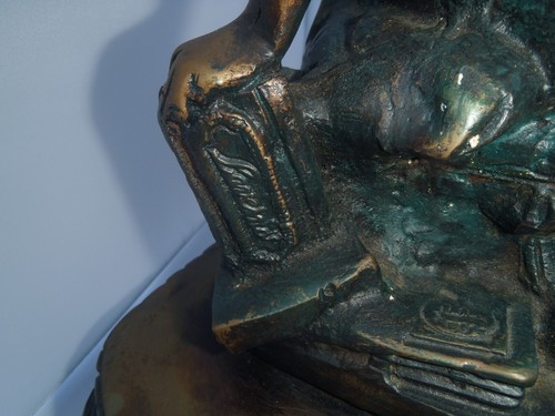 19th C. Antique Bronze seated robed Grecian Woman Sculpture on a plinth Signed - Picture 6 of 12