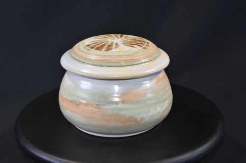 Vintage Studio Art Pottery Dip Drip Glaze Jar w/ Lid Signed 1972 MCM