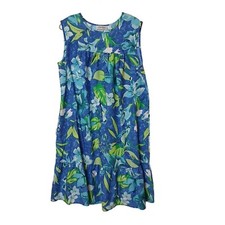 Anthony Richards Womens Large Blue Floral Sleeveless HouseDress Cotton Blend I-9