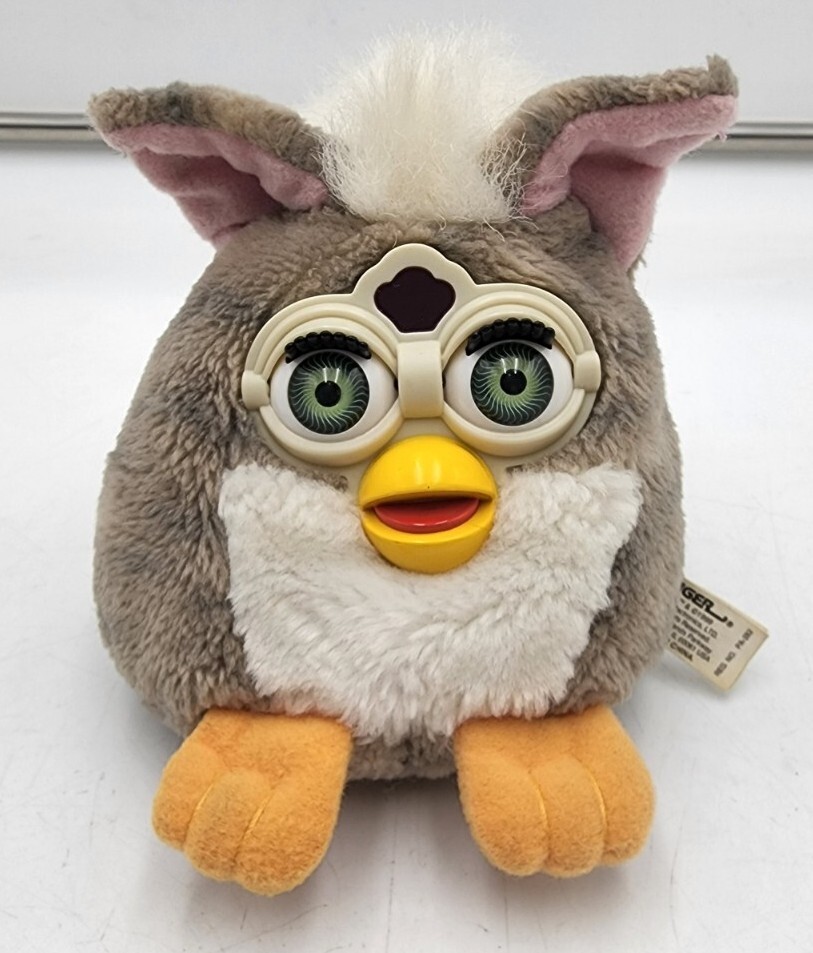 Vintage Furby Buddies 1999 Plush Bean Bag Animal Grey Stripe White