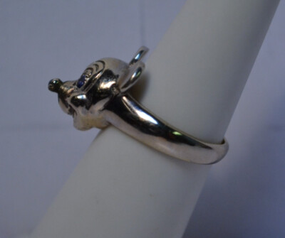 MICKEY MOUSE 14 KARAT WHITE GOLD SAPPHIRE & RUBY STONE RING SIZE