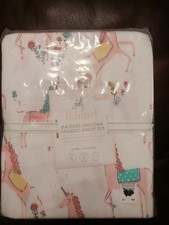 3pc POTTERY BARN KIDS MAGICAL UNICORN ORGANIC TWIN SHEET SET FLANNEL NWT