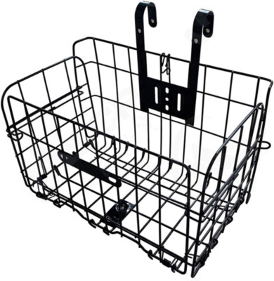 Folding Bike Front Basket Bicycle Wire Basket with Handles Easy Black(1PCS)
