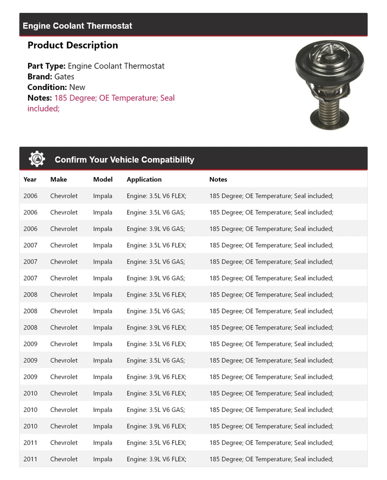 Puertas termostato refrigerante motor Chevrolet Impala 2006-2011 2007 2008 2009 Foto 2 de 4