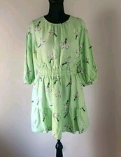 LOFT Linen Blend Tiered Balloon Sleeve Floral Dress in Pistacia Size Small 