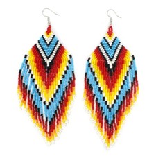 BEADED HANDMADE NATIVE INSPIRED MULTI-COLORED EXTRA LONG EARRINGS