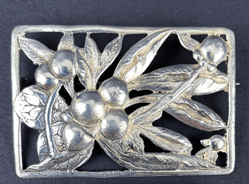 Vintage Sterling Silver Rectangular Leaf and Cran… - image 1