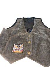 1998 Looney Tunes Tasmanian Devil Brown vest 100 Leather Suede Front Size M/L
