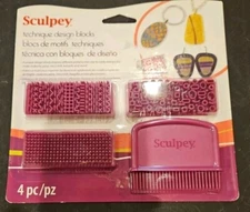 SCULPEY TECHNIQUE DESIGN BLOCKS ~ 4 PIECES MOKUME GANE BARGELLO MICA SHIFT *NEW