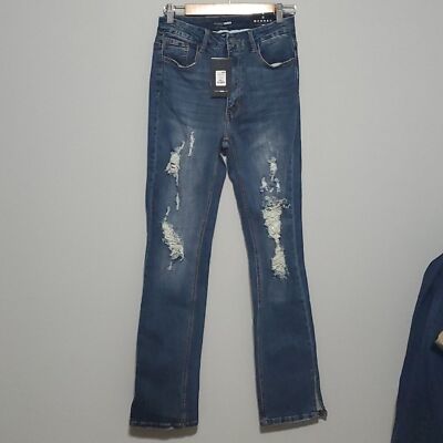 Fashion Nova jeans womens sz  9 nwt destroyed holes distressed ankle side slits