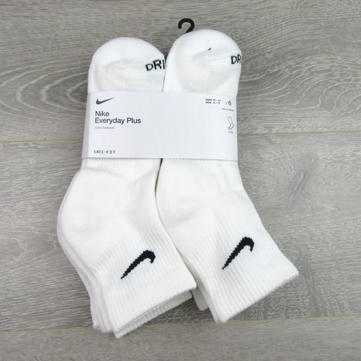 Nike Everyday Plus Cushioned Ankle Socks 6 Pack Men's 8-12 White NEW  SX6899-100